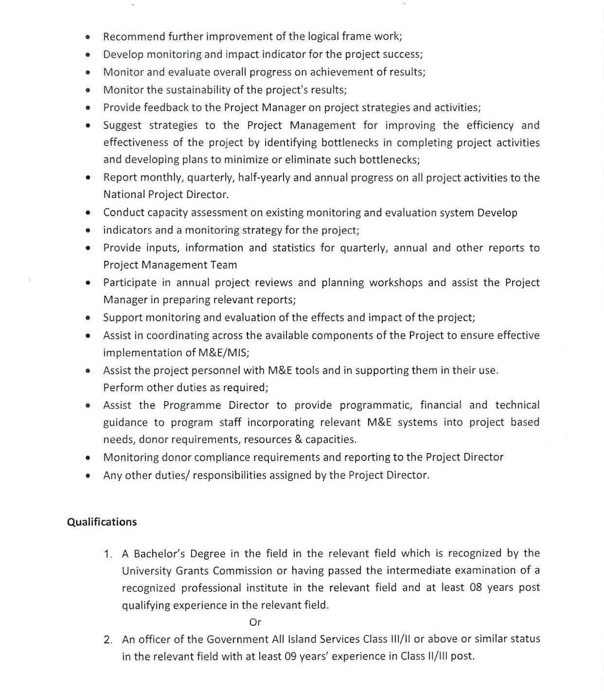 Monitoring & Evaluation Officer - Ministry of Health, Nutrition & Indigenous Medicine